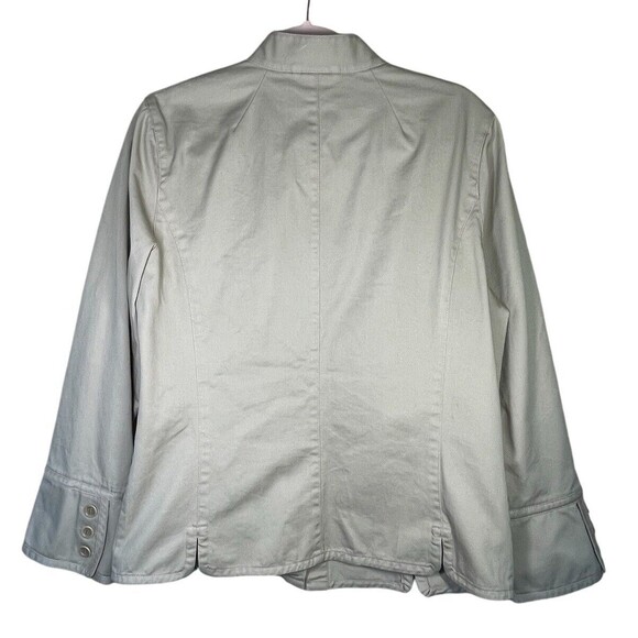 Garnet Hill Blazer‎ Jacket Women's  12 Tan Military Moto Cotton Mandarin Collar - Picture 2 of 8